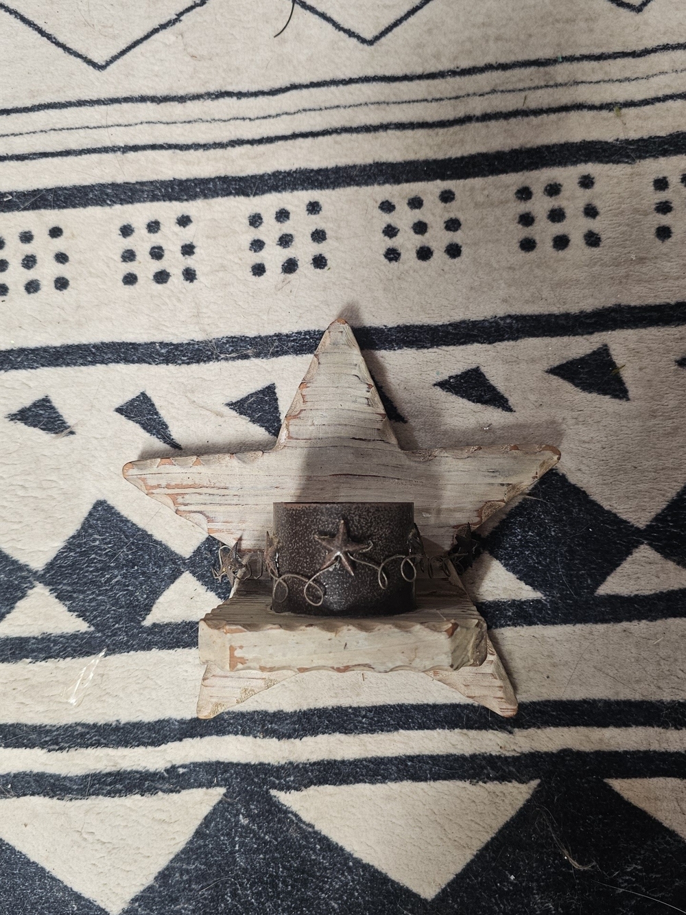 Rustic Star Wall Candle Holder - Whitewashed Wood and Dark Metal